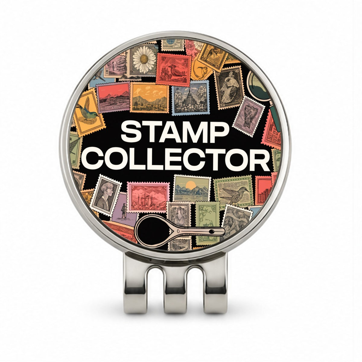 Stamp Collecting Golf Hat Clip with Ball Marker