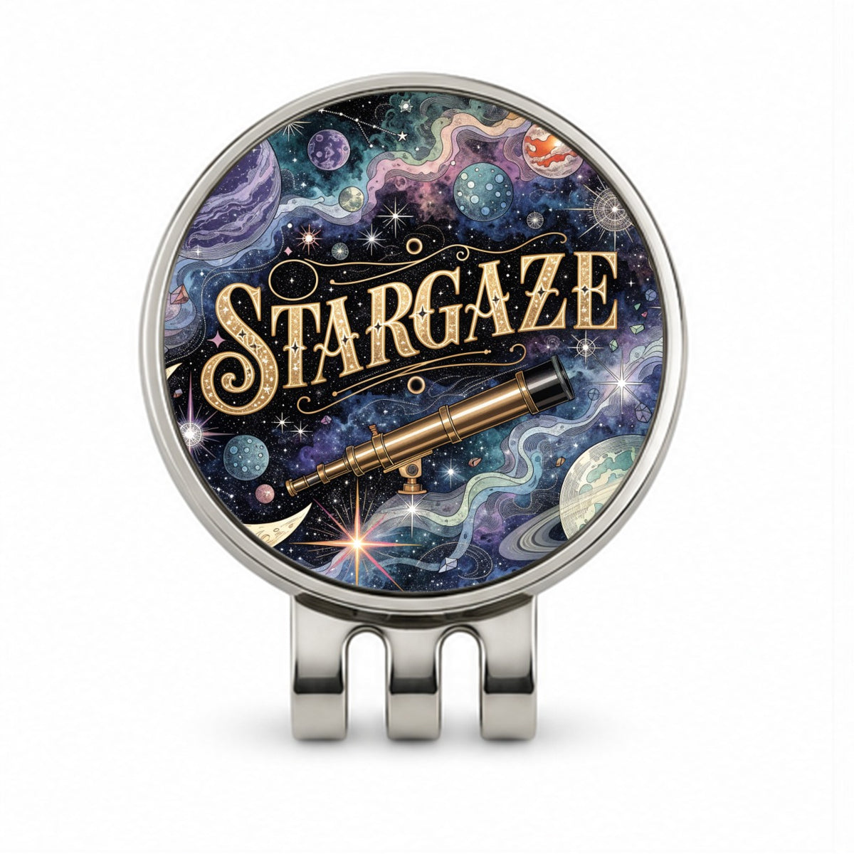 Stargaze Telescope Astronomy Space Golf Hat Clip with Ball Marker