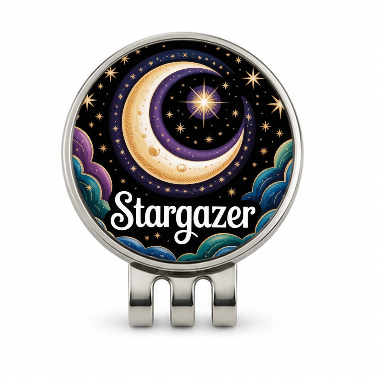 Stargazer Large Crescent Moon Golf Hat Clip with Ball Marker