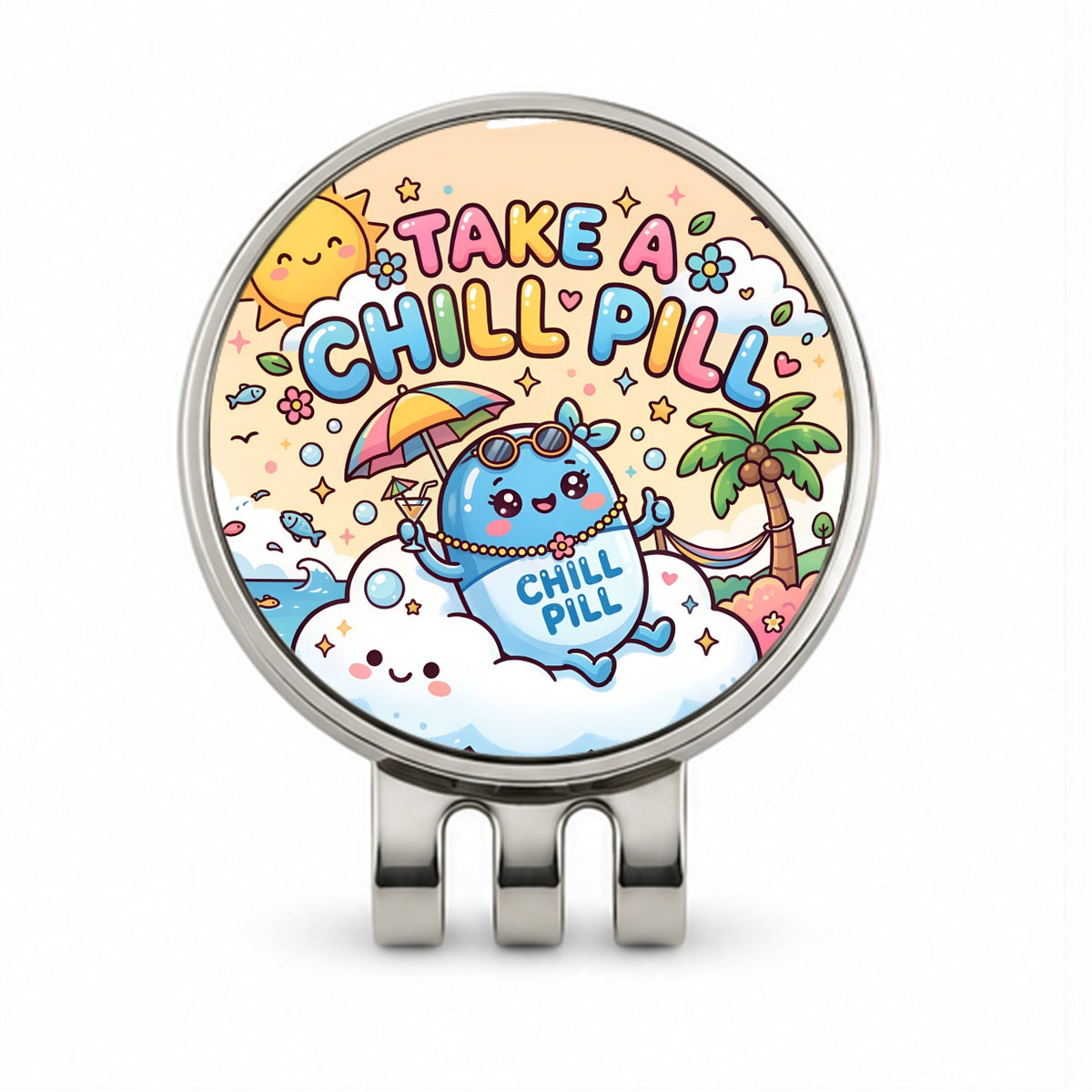 Take Chill Pill Cute Golf Hat Clip with Ball Marker