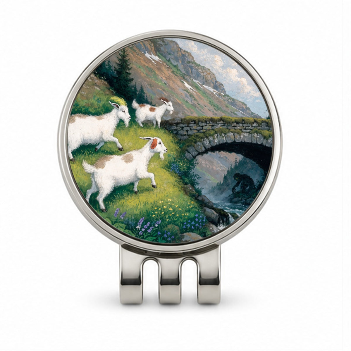 Three Billy Goats Gruff Golf Hat Clip with Ball Marker