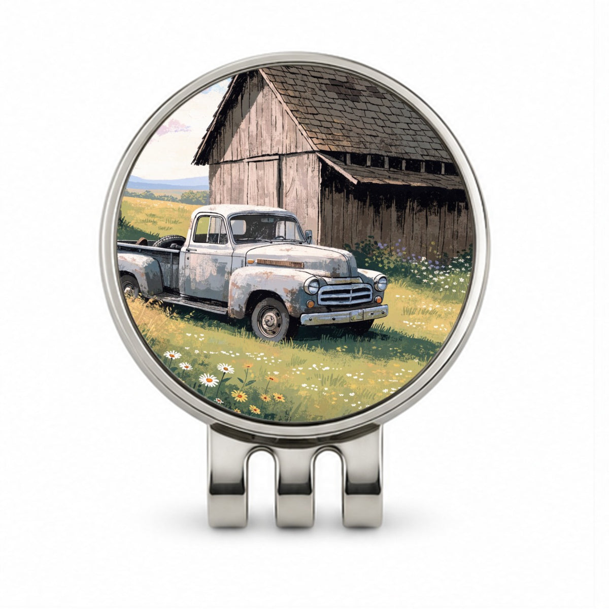 Vintage Farm Truck Rustic Barn Golf Hat Clip with Ball Marker