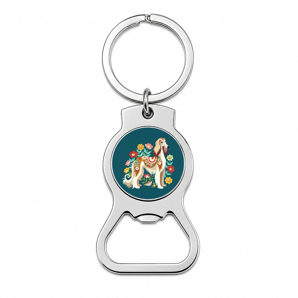 Afghan Hound Dog Floral Flowers Bottle Opener Keychain