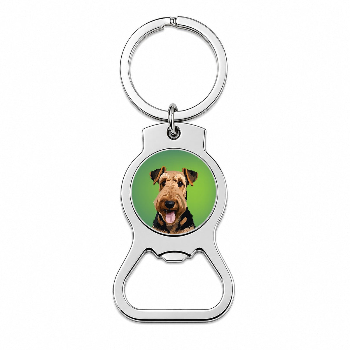 Airedale Terrier Dog Portrait Bottle Opener Keychain