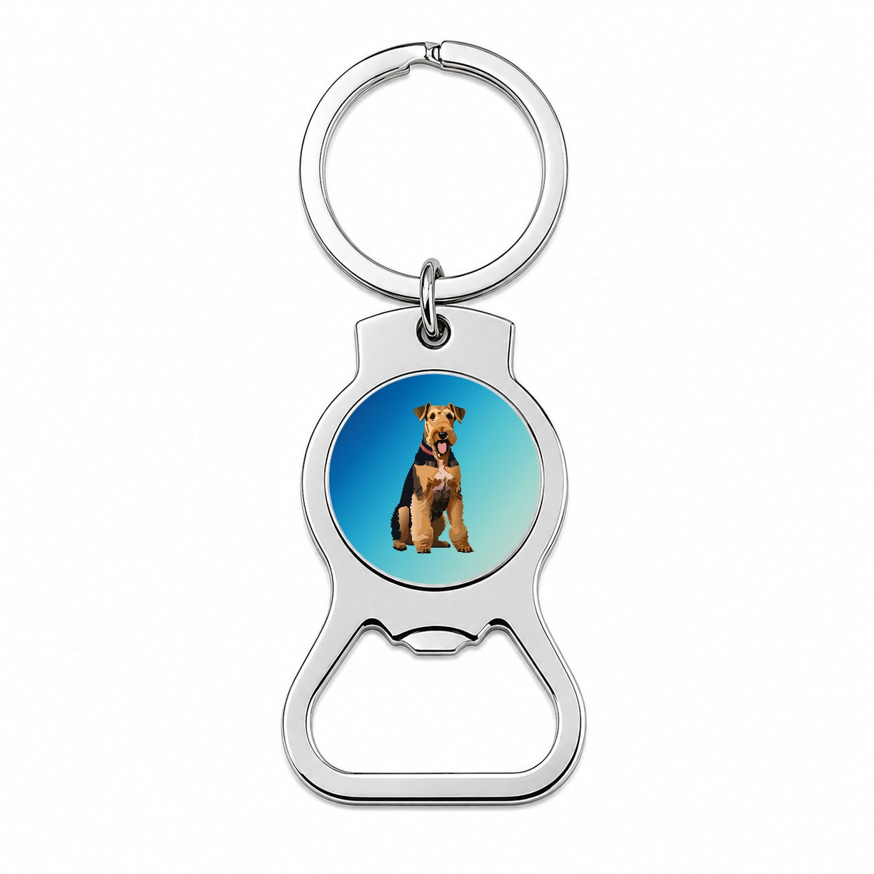 Airedale Terrier Dog Sitting Bottle Opener Keychain