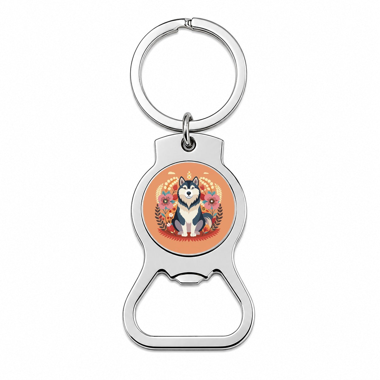 Alaskan Malamute Dog Floral Flowers Bottle Opener Keychain