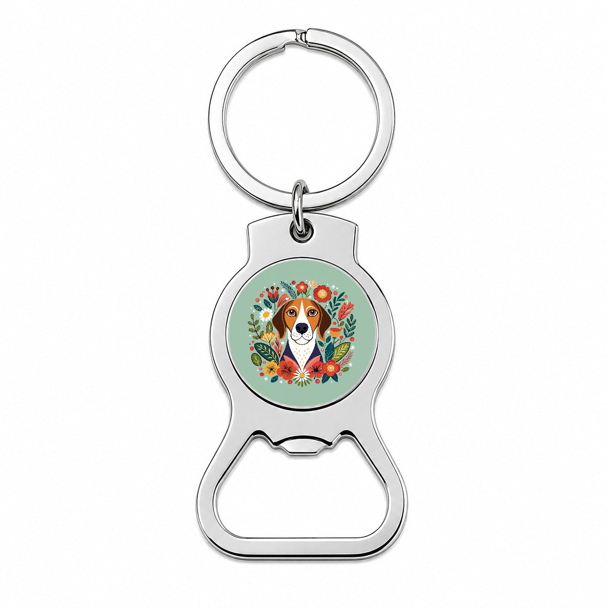 American English Coonhound Dog Floral Flowers Bottle Opener Keychain
