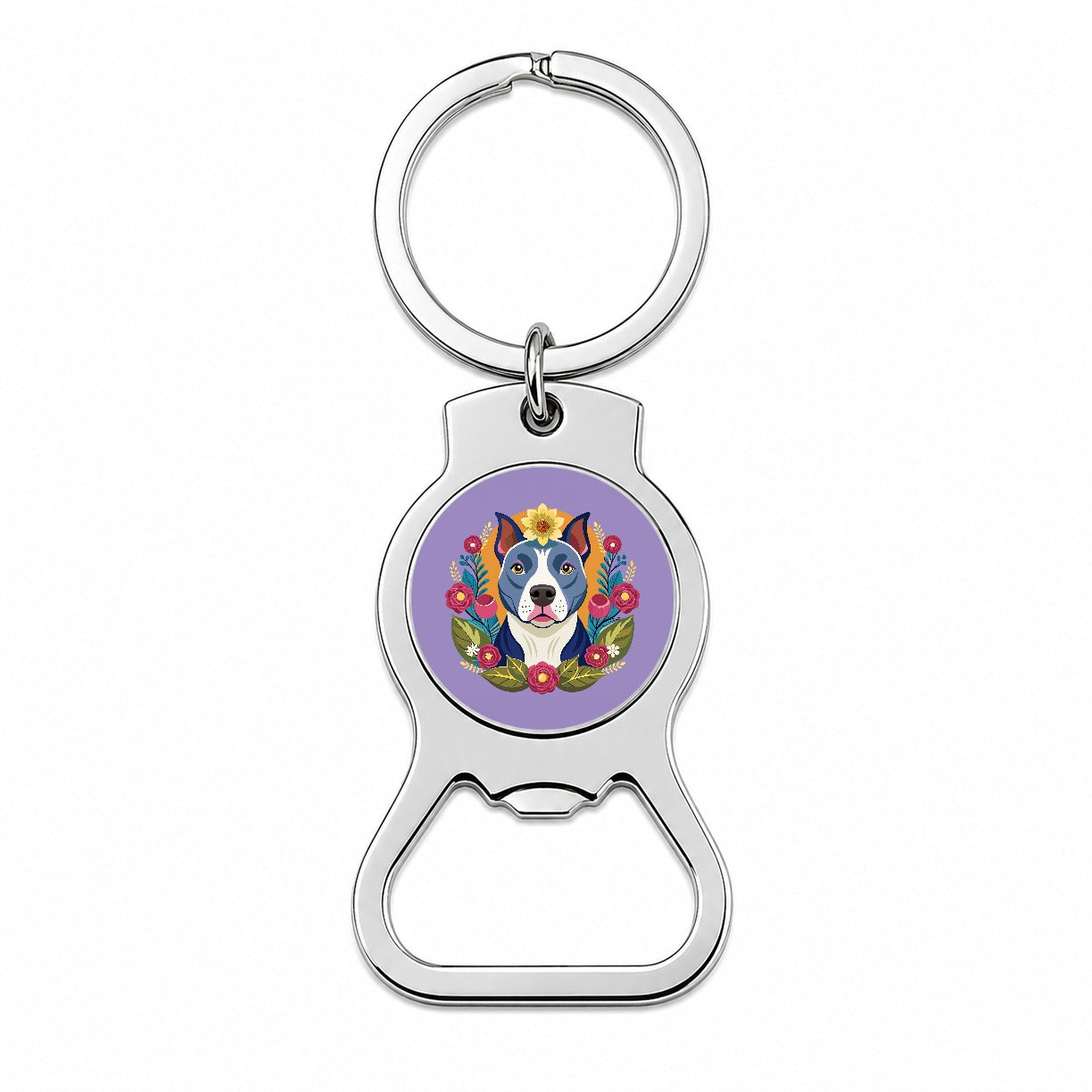American Pit Bull Terrier Dog Floral Flowers Bottle Opener Keychain