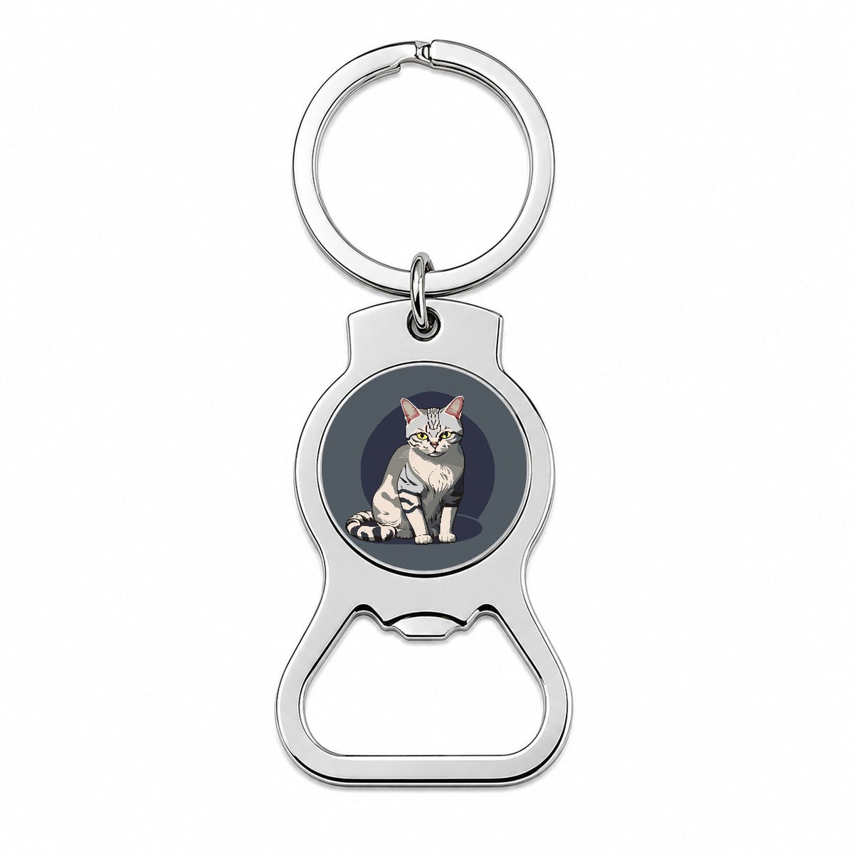 American Shorthair Cat Sitting Bottle Opener Keychain