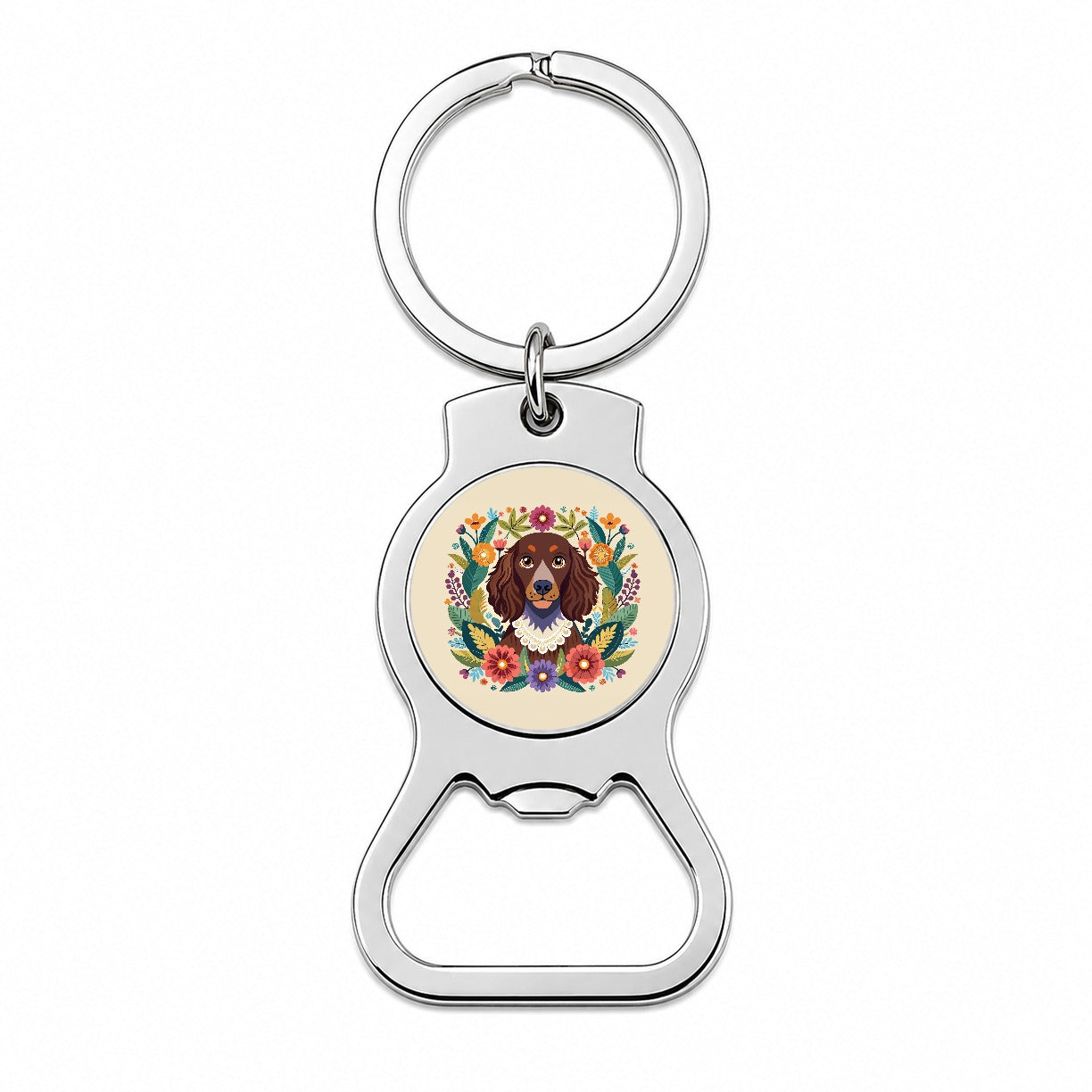 American Water Spaniel Dog Floral Flowers Bottle Opener Keychain