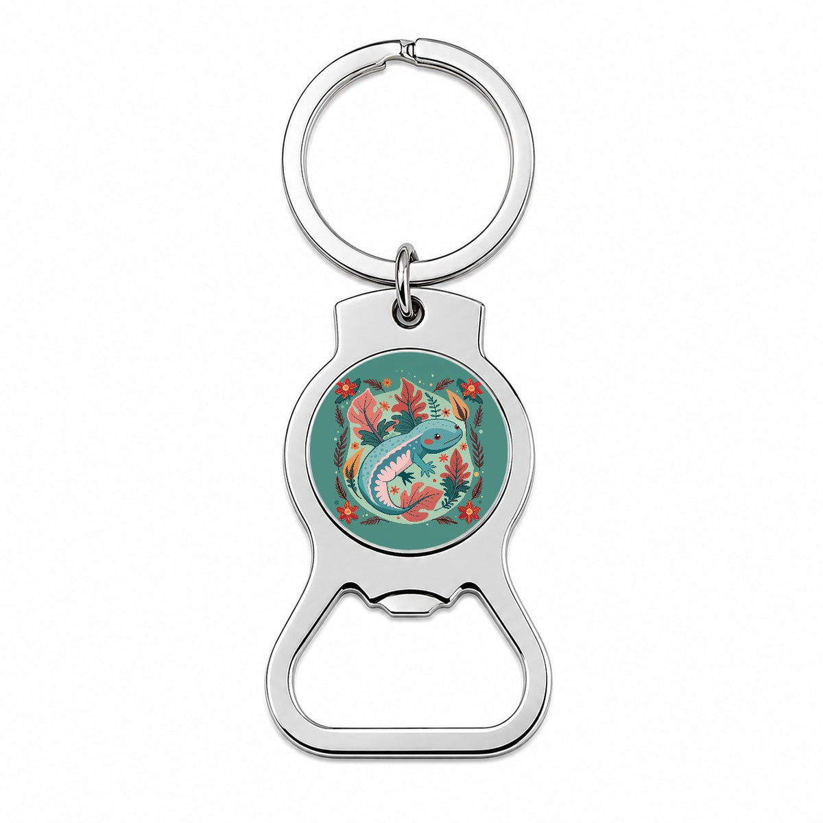 Axolotl Floral Motif Bottle Opener Keychain