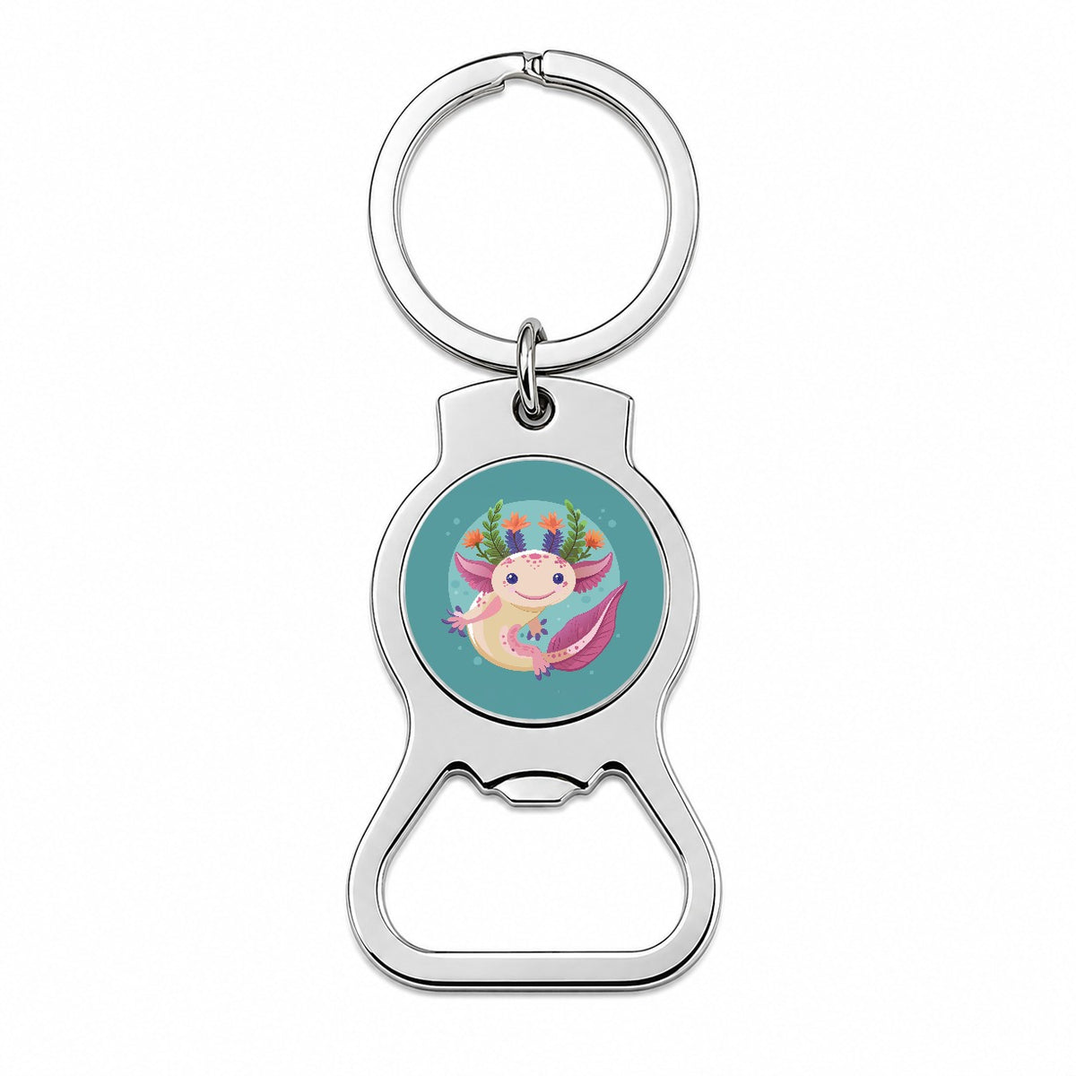 Axolotl Head Floral Flowers Bottle Opener Keychain