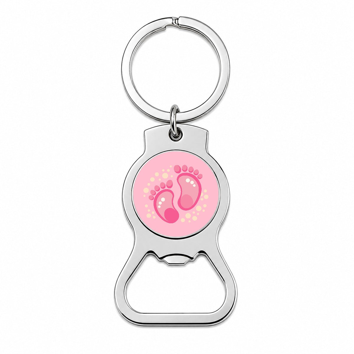Baby Footprints Pink Bottle Opener Keychain