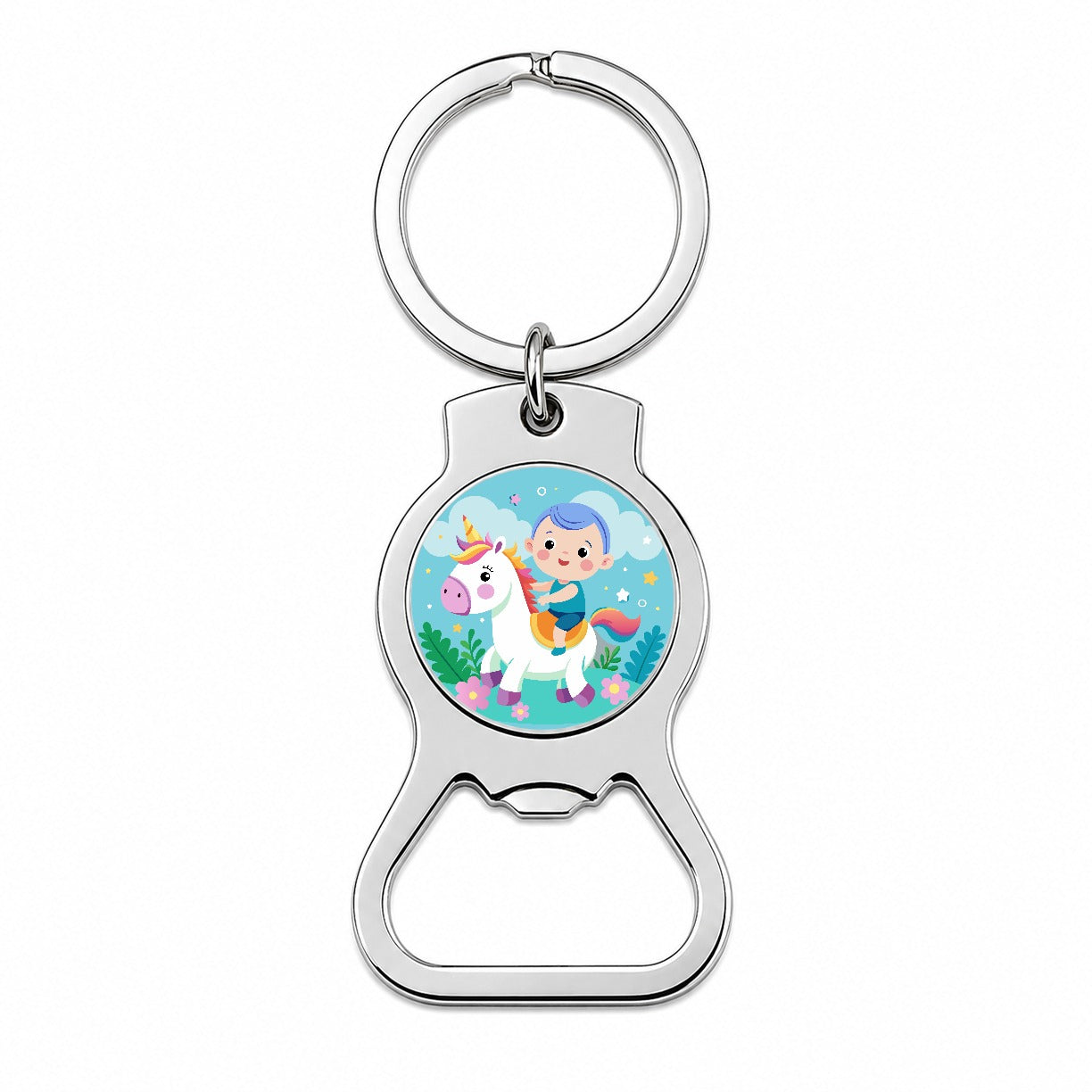 Baby Riding Unicorn Cute Funny Bottle Opener Keychain