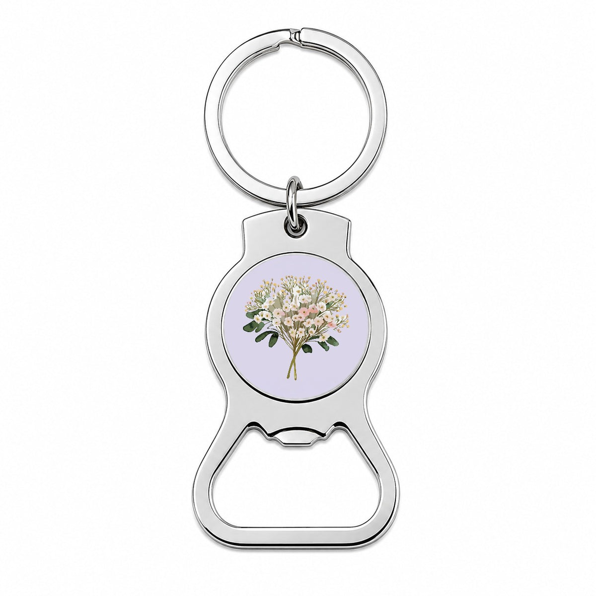 Baby's Breath Flowers White Bottle Opener Keychain