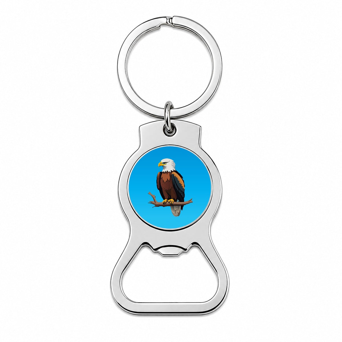 Bald Eagle on Branch Bottle Opener Keychain