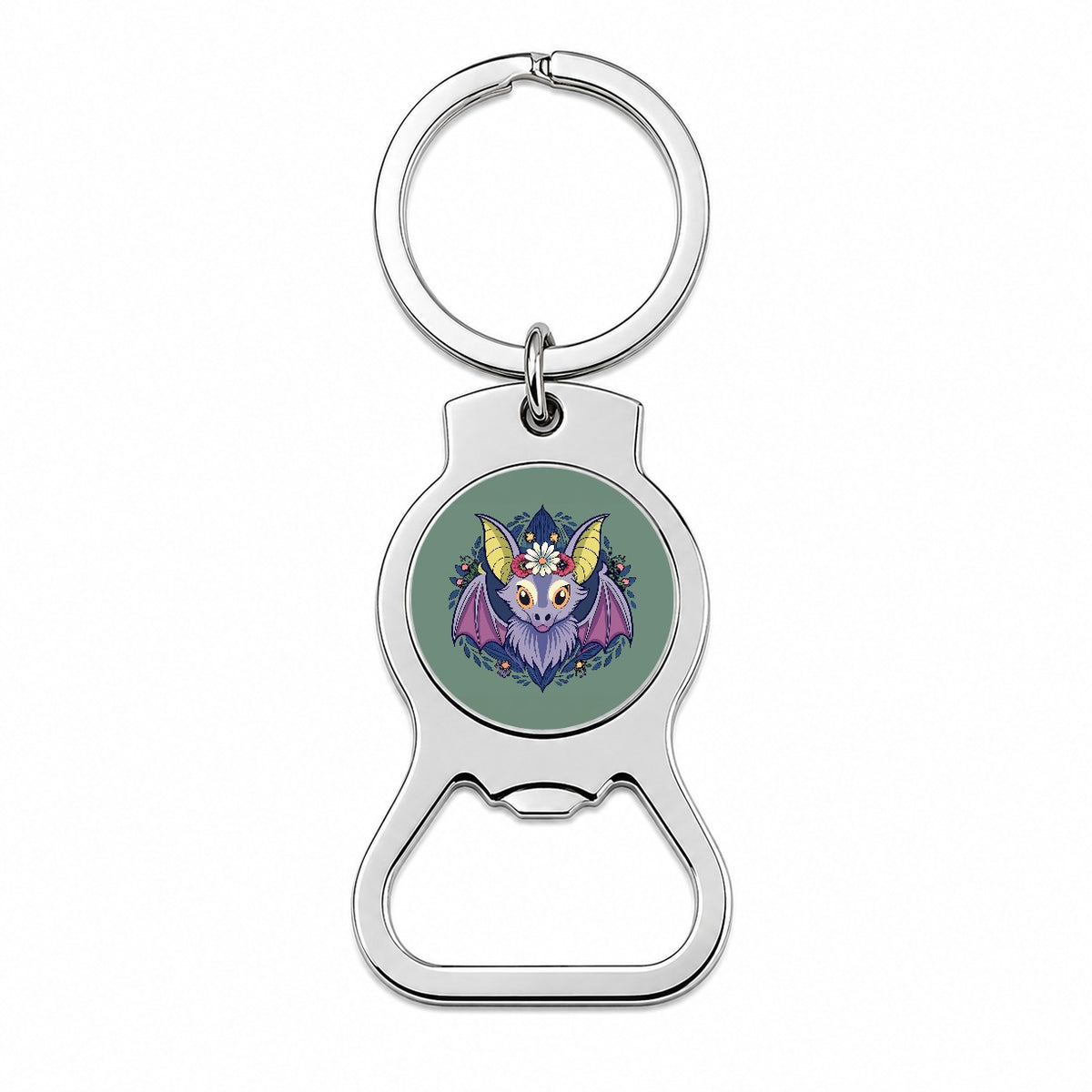Bat Floral Flowers Halloween Bottle Opener Keychain