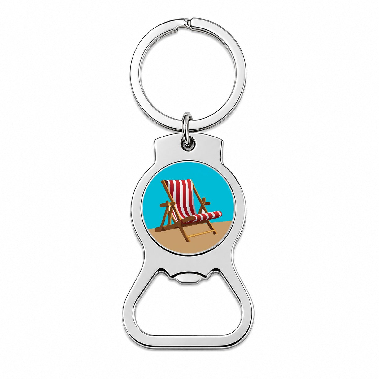 Beach Chair Red White Stripe Vacation Bottle Opener Keychain