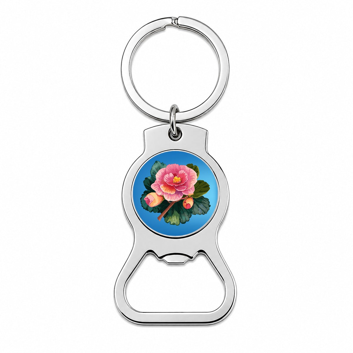 Begonia Flower Watercolor Bottle Opener Keychain