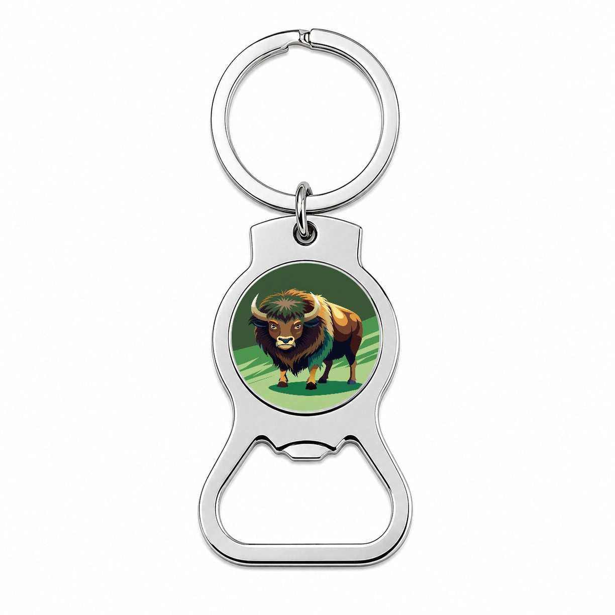Bison Staring Bottle Opener Keychain