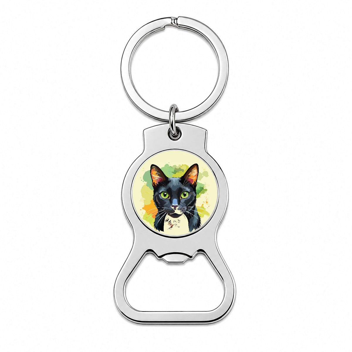 Black Cat Watercolor Bottle Opener Keychain