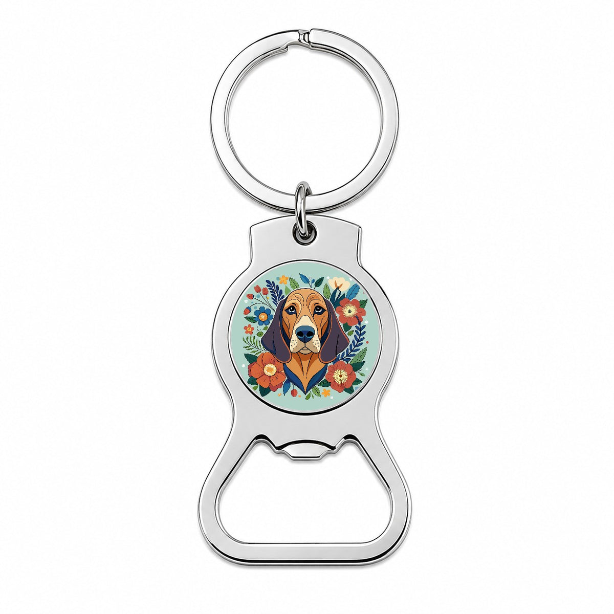 Bloodhound Dog Floral Flowers Bottle Opener Keychain