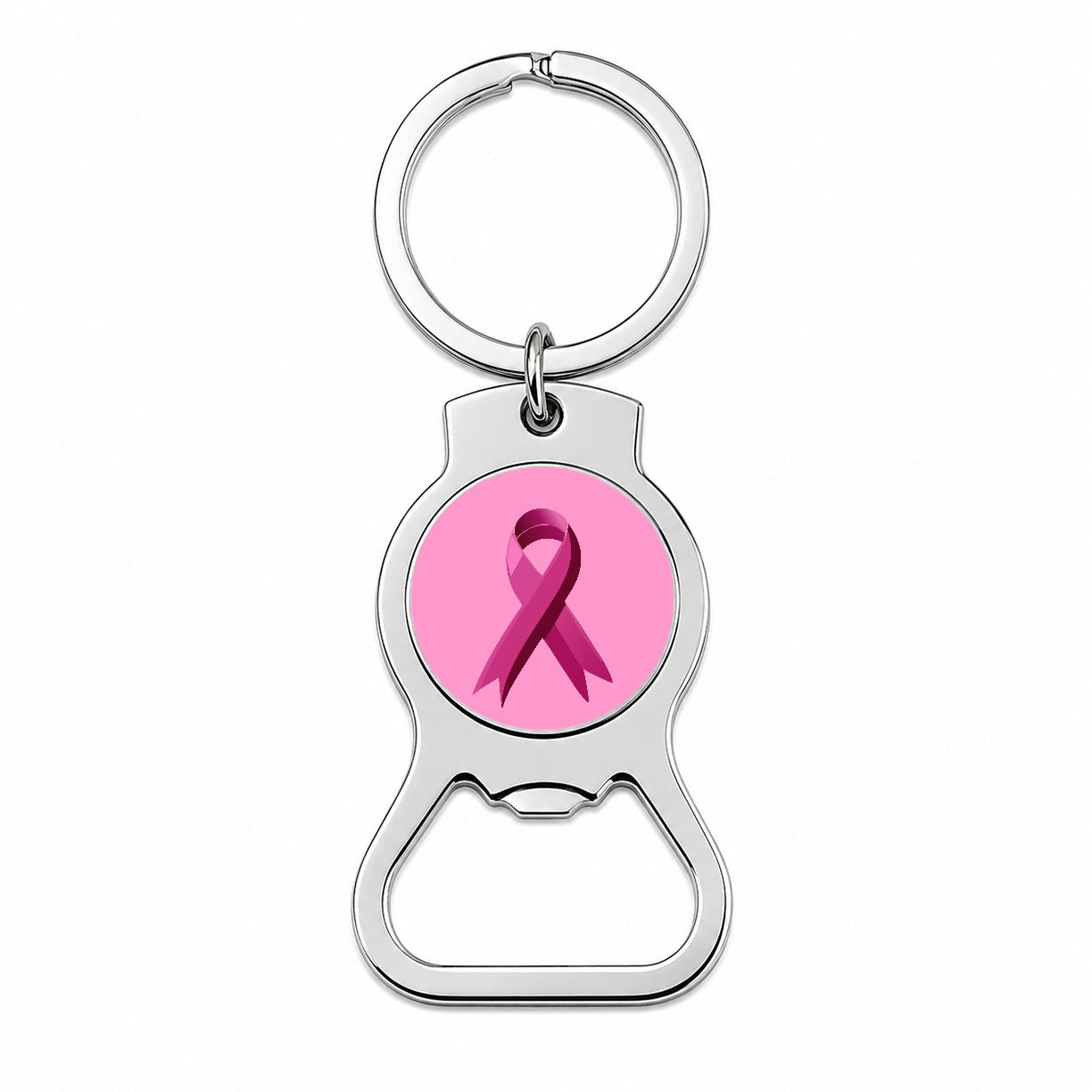 Breast Cancer Awareness Ribbon Pink Bottle Opener Keychain