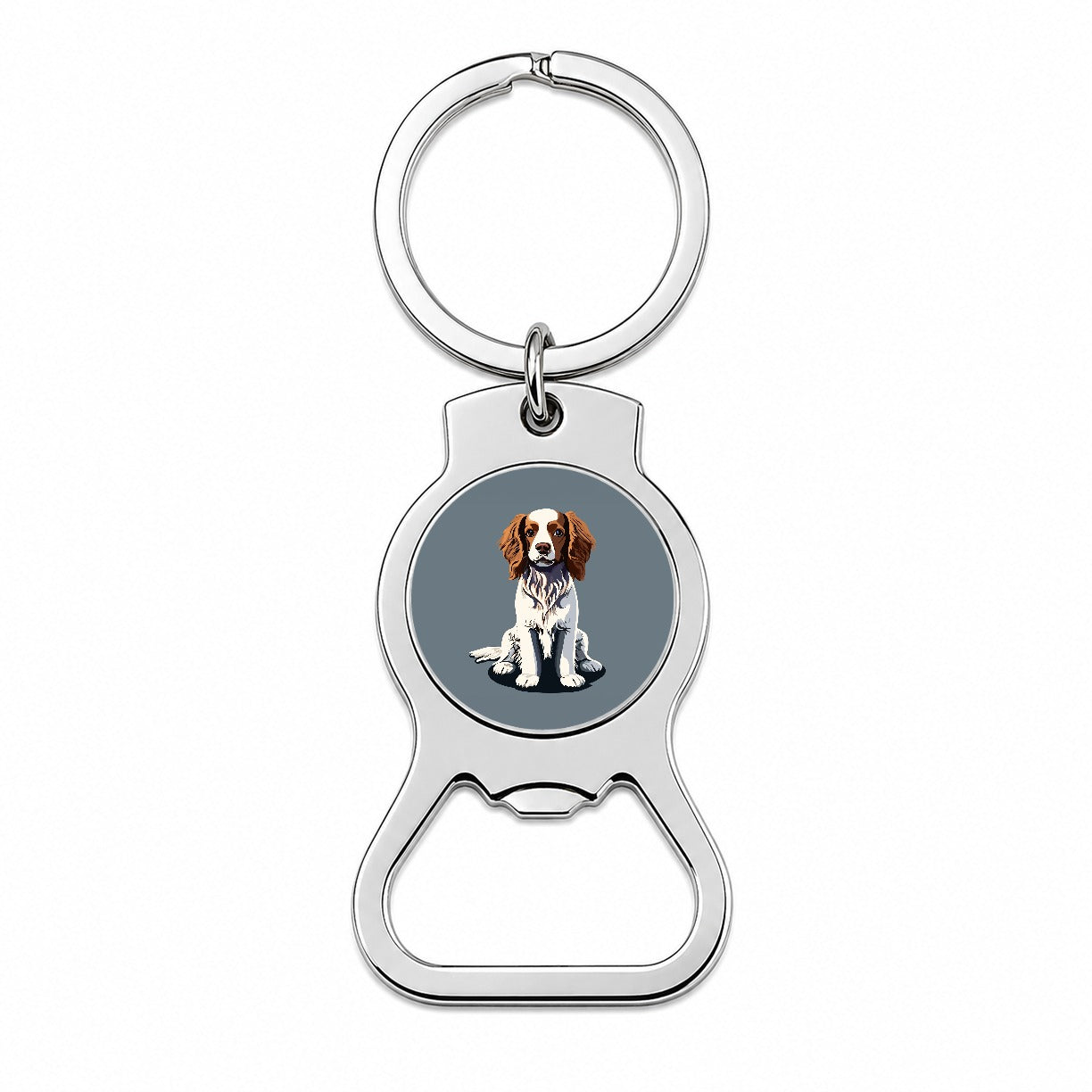 Brittany Spaniel Dog Sitting Bottle Opener Keychain