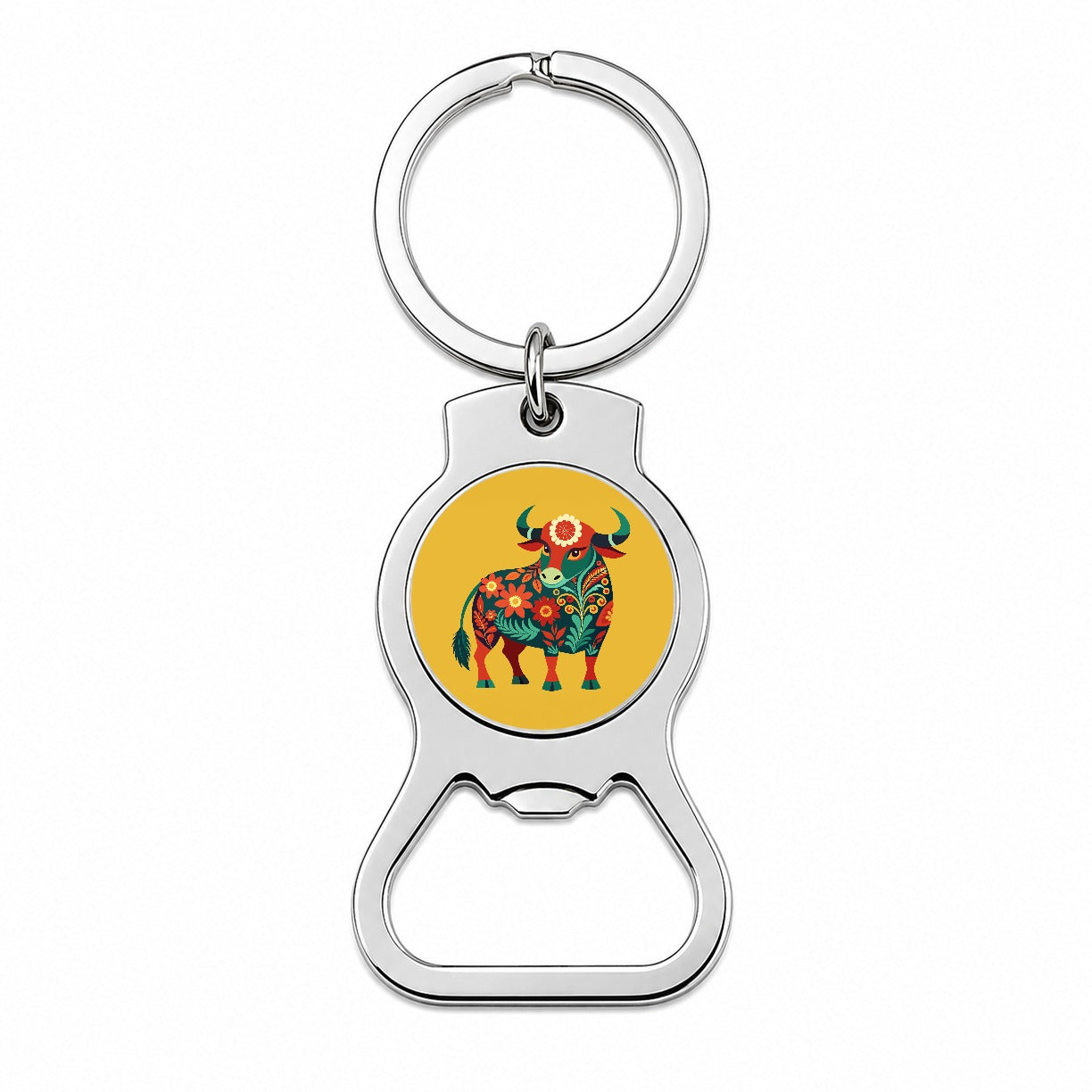Bull Cow Floral Flowers Bottle Opener Keychain