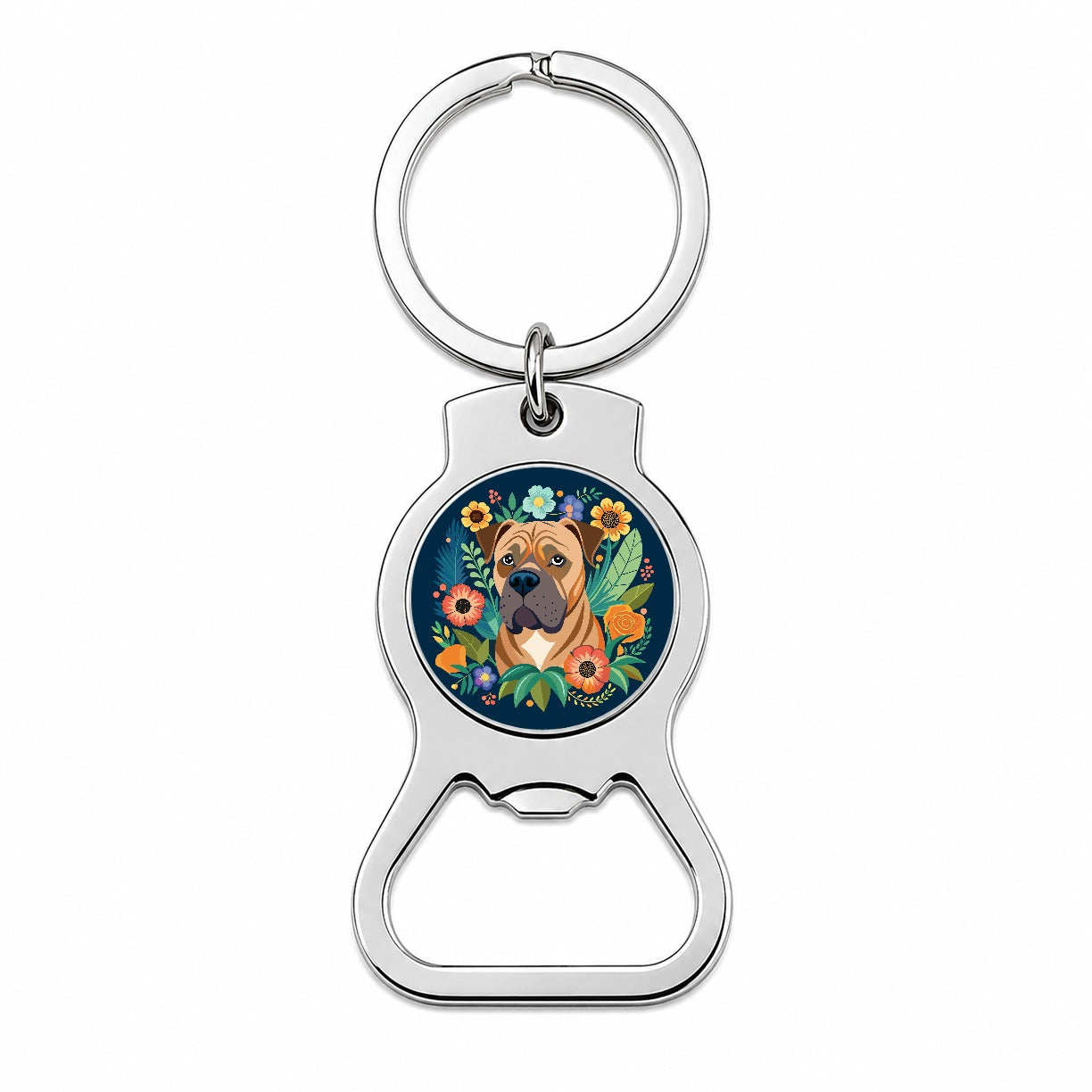 Bullmastiff Dog Floral Flowers Bottle Opener Keychain