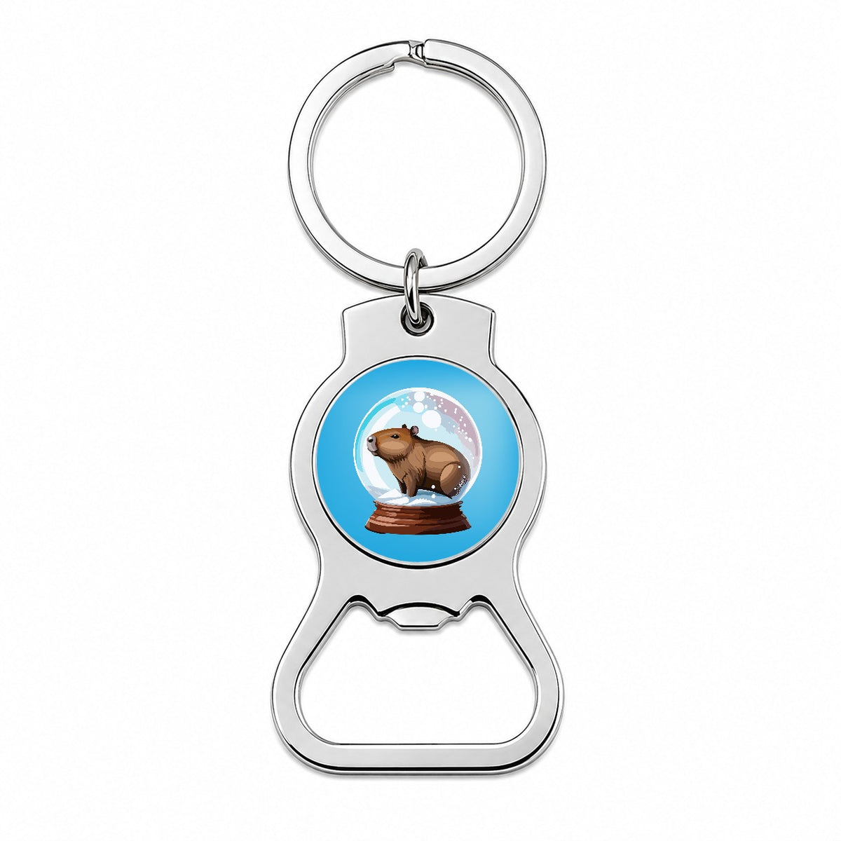 Capybara in a Snow Globe Christmas Bottle Opener Keychain