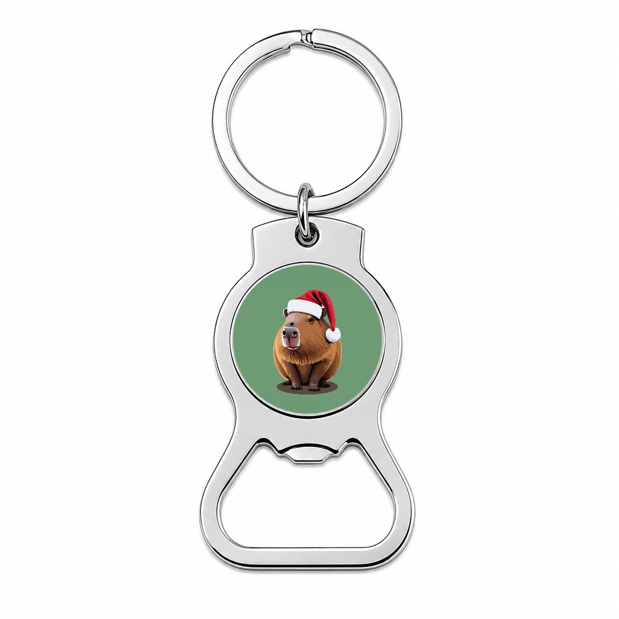 Capybara Santa Hat Christmas Bottle Opener Keychain