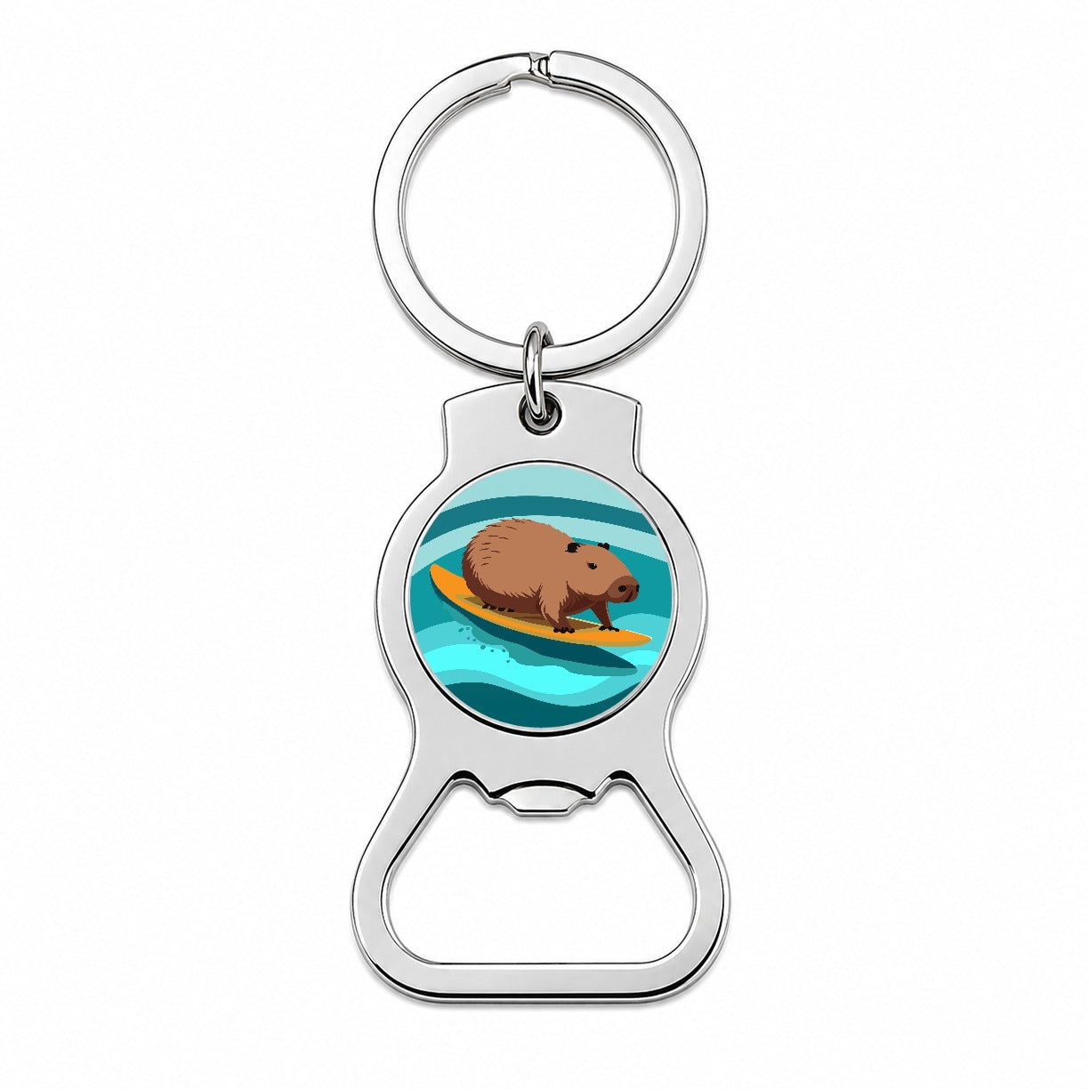 Capybara Surfing Surfer Ocean Funny Bottle Opener Keychain