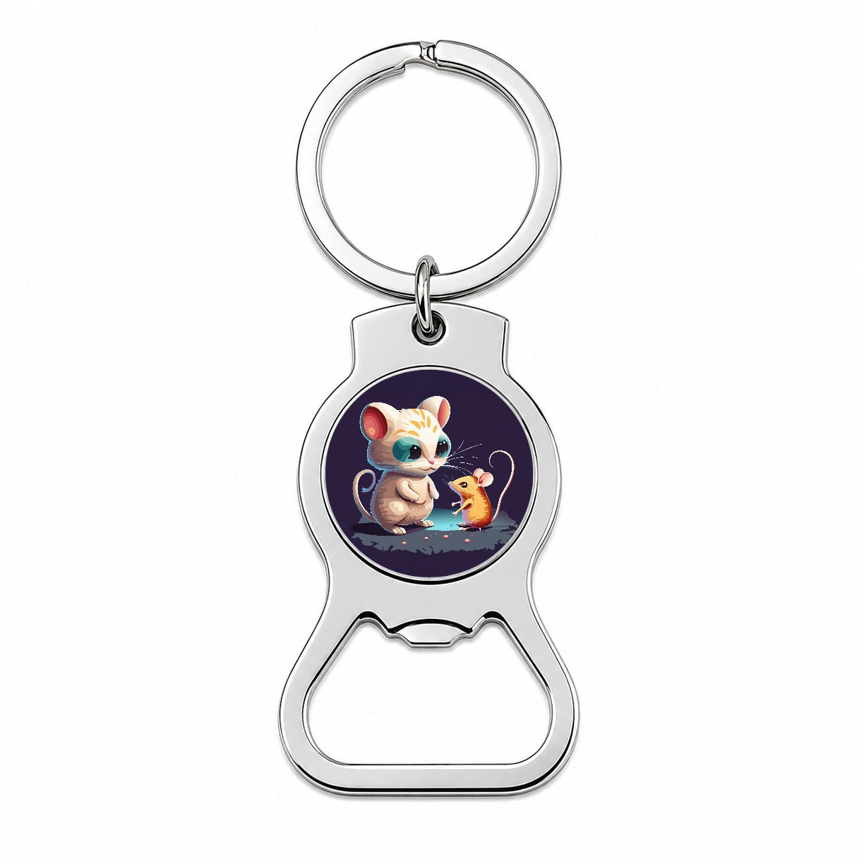 Cat and Mouse Playing Bottle Opener Keychain