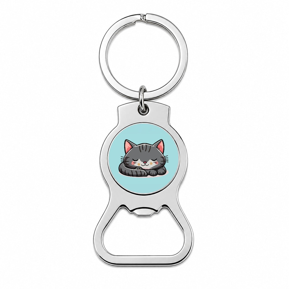Cat Gray Sleeping Bottle Opener Keychain