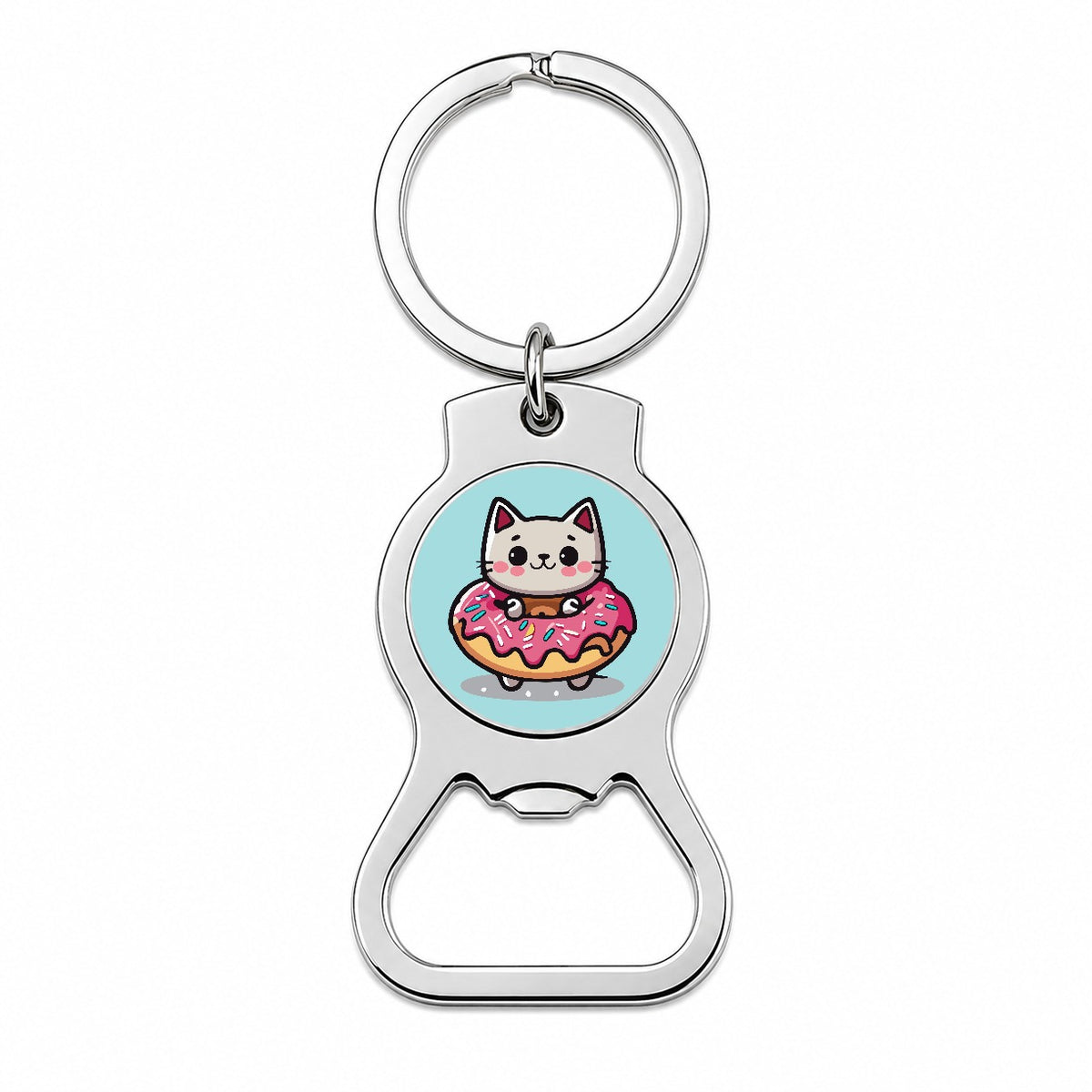 Cat Kawaii Cute in Donut Bottle Opener Keychain