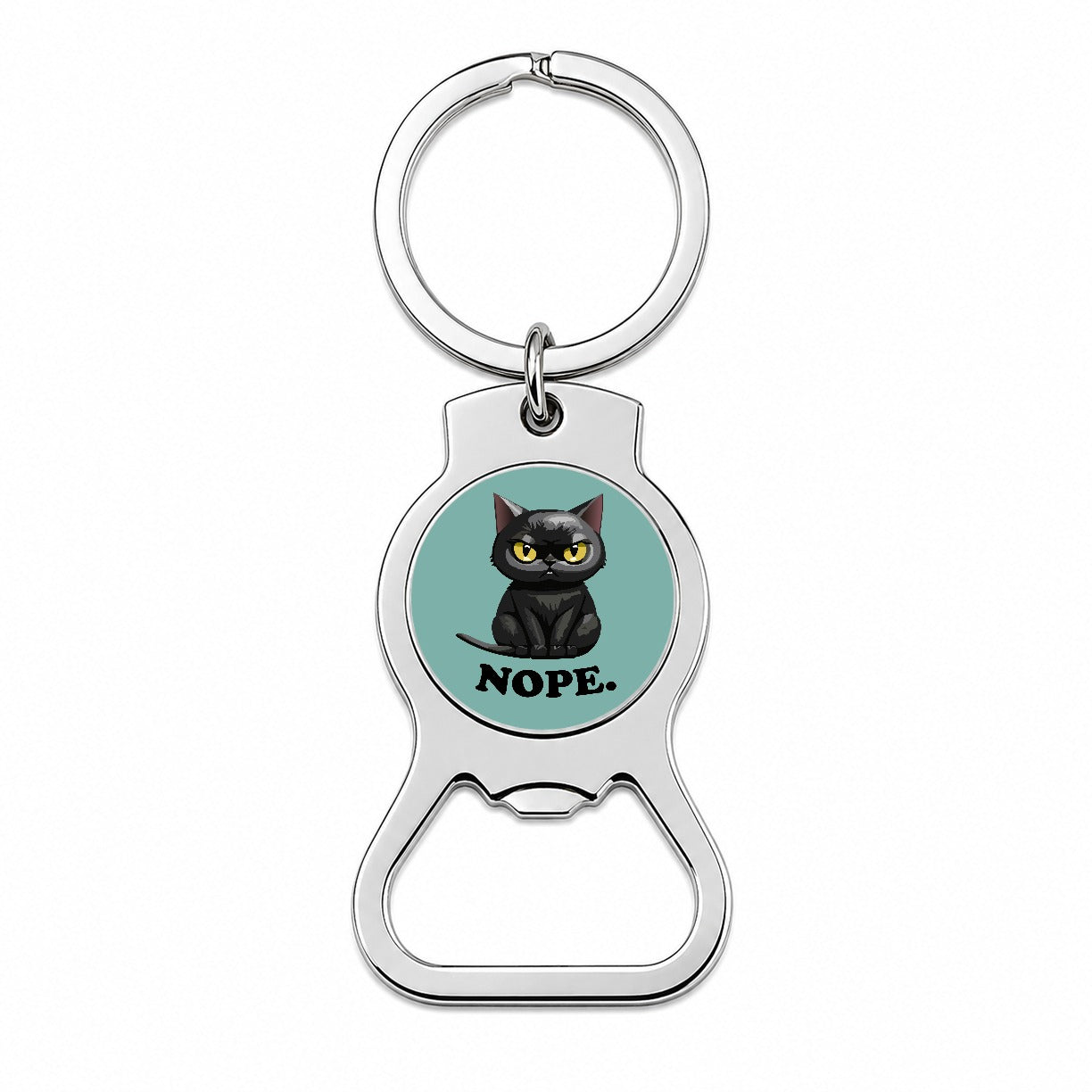 Cat Nope Funny Black Bottle Opener Keychain