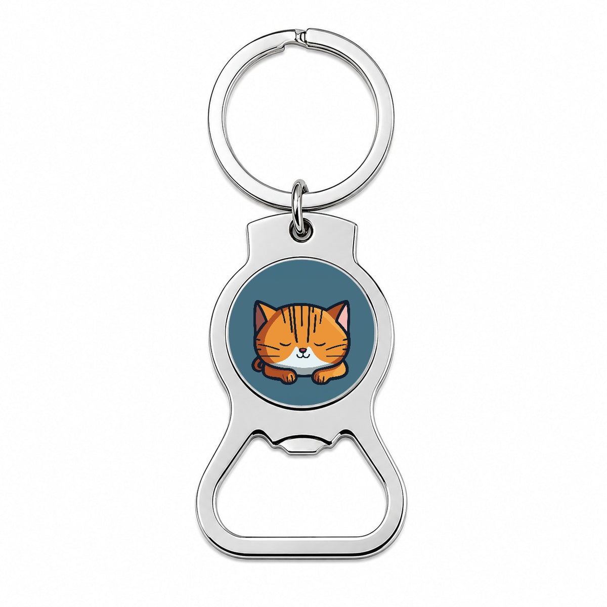 Cat Orange White Sleeping Bottle Opener Keychain
