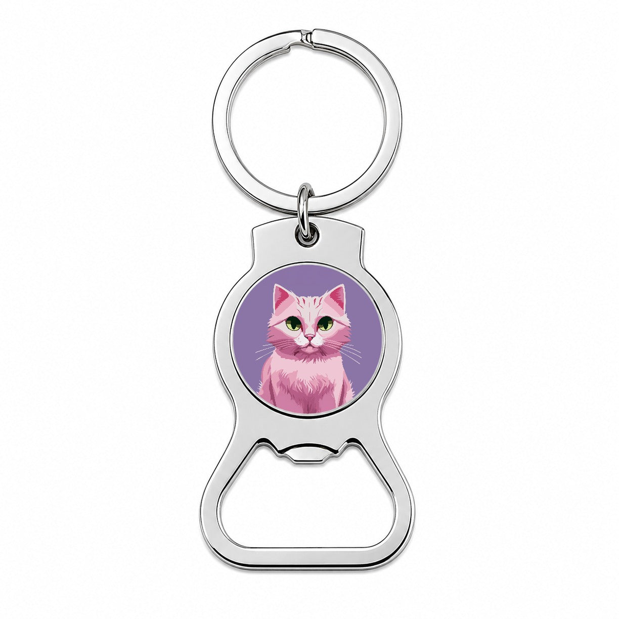 Cat Pink Bottle Opener Keychain