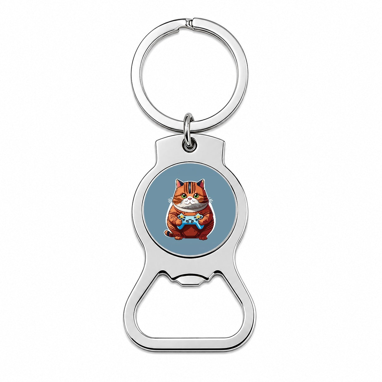 Cat Playing Game Gamer Gaming Chubby Bottle Opener Keychain