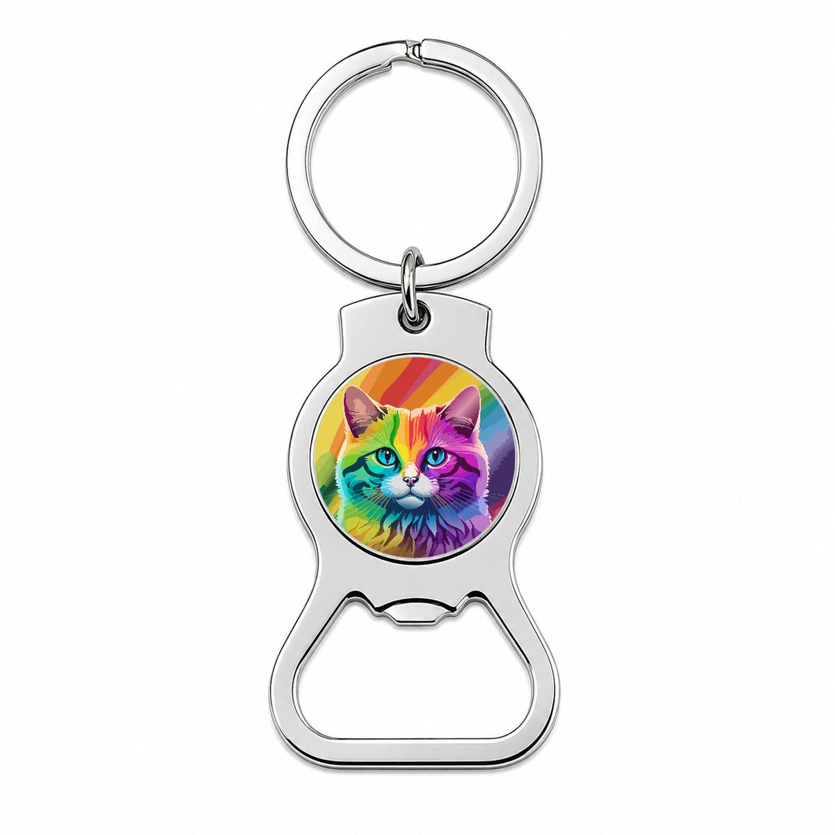 Cat Rainbow Bottle Opener Keychain