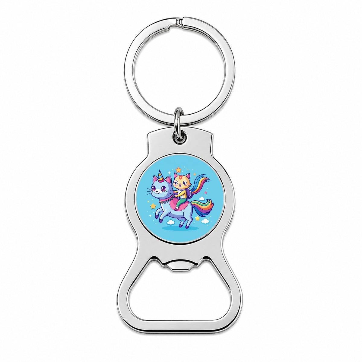 Cat Riding Caticorn Unicorn Funny Bottle Opener Keychain