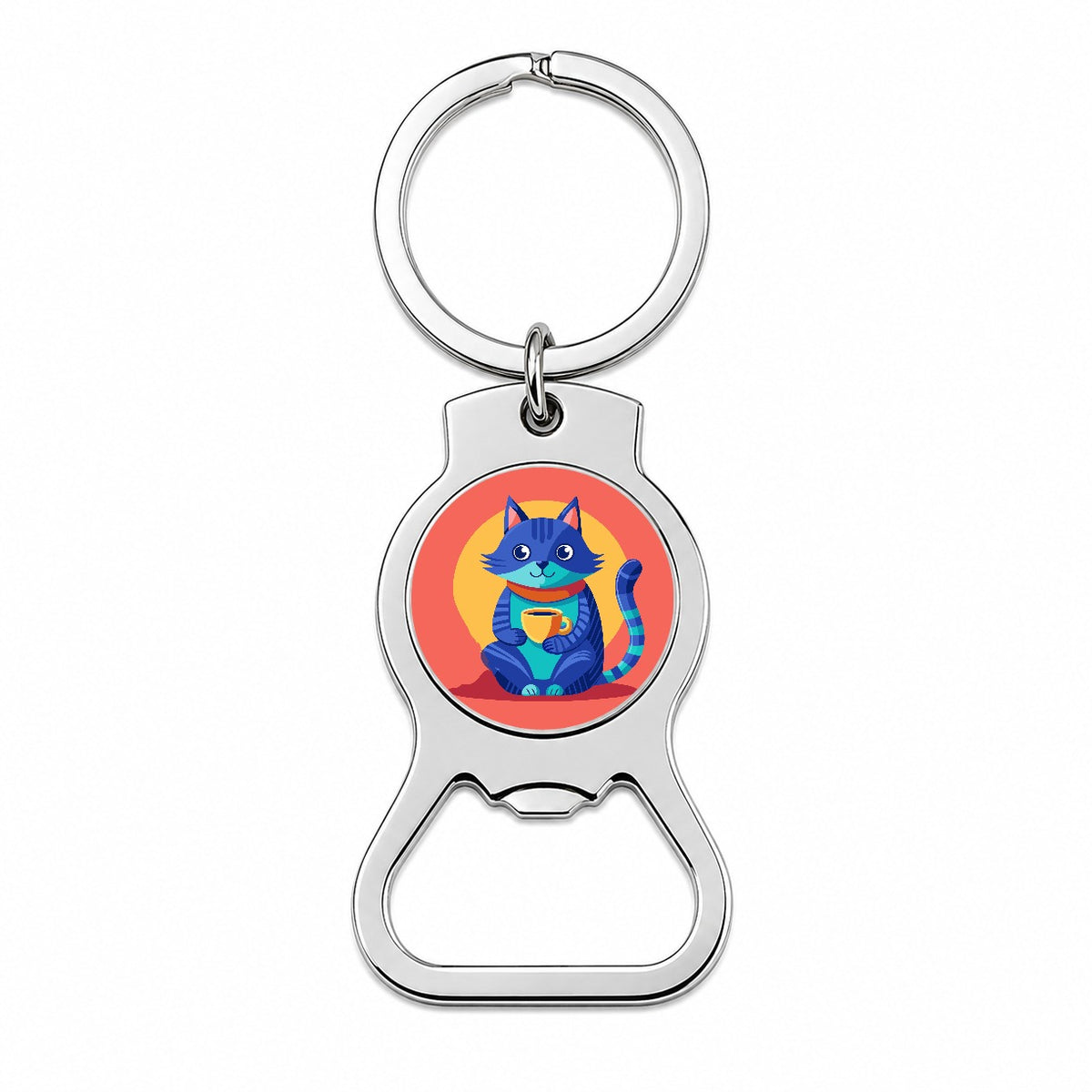 Cat Sipping Tea Bottle Opener Keychain