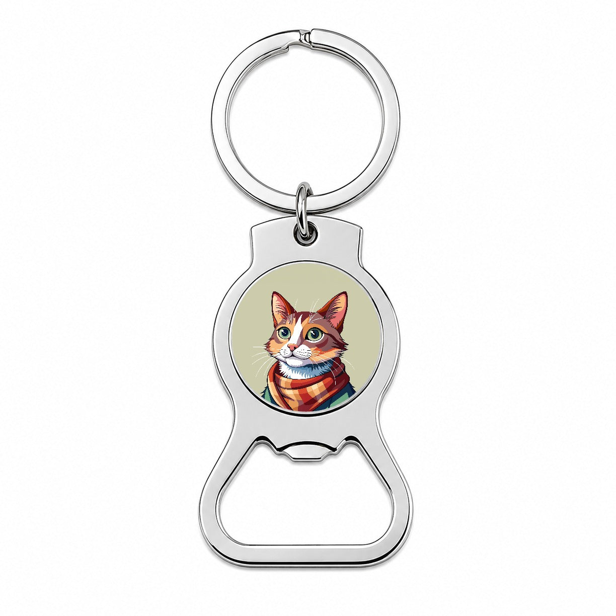 Cat Wearing Scarf Bottle Opener Keychain