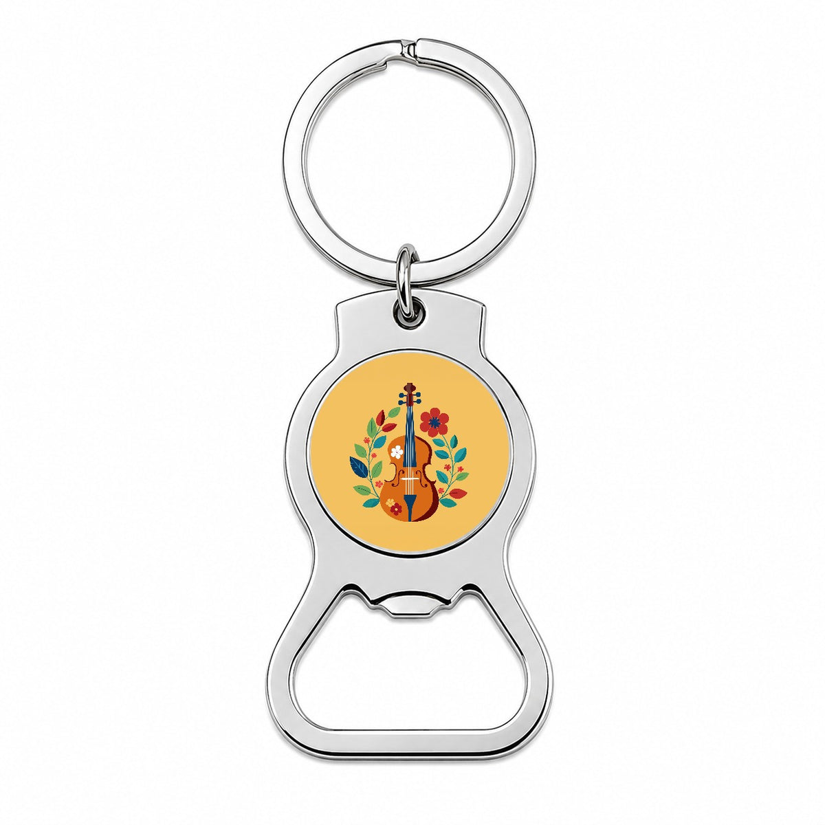 Cello Floral Motif Music Bottle Opener Keychain