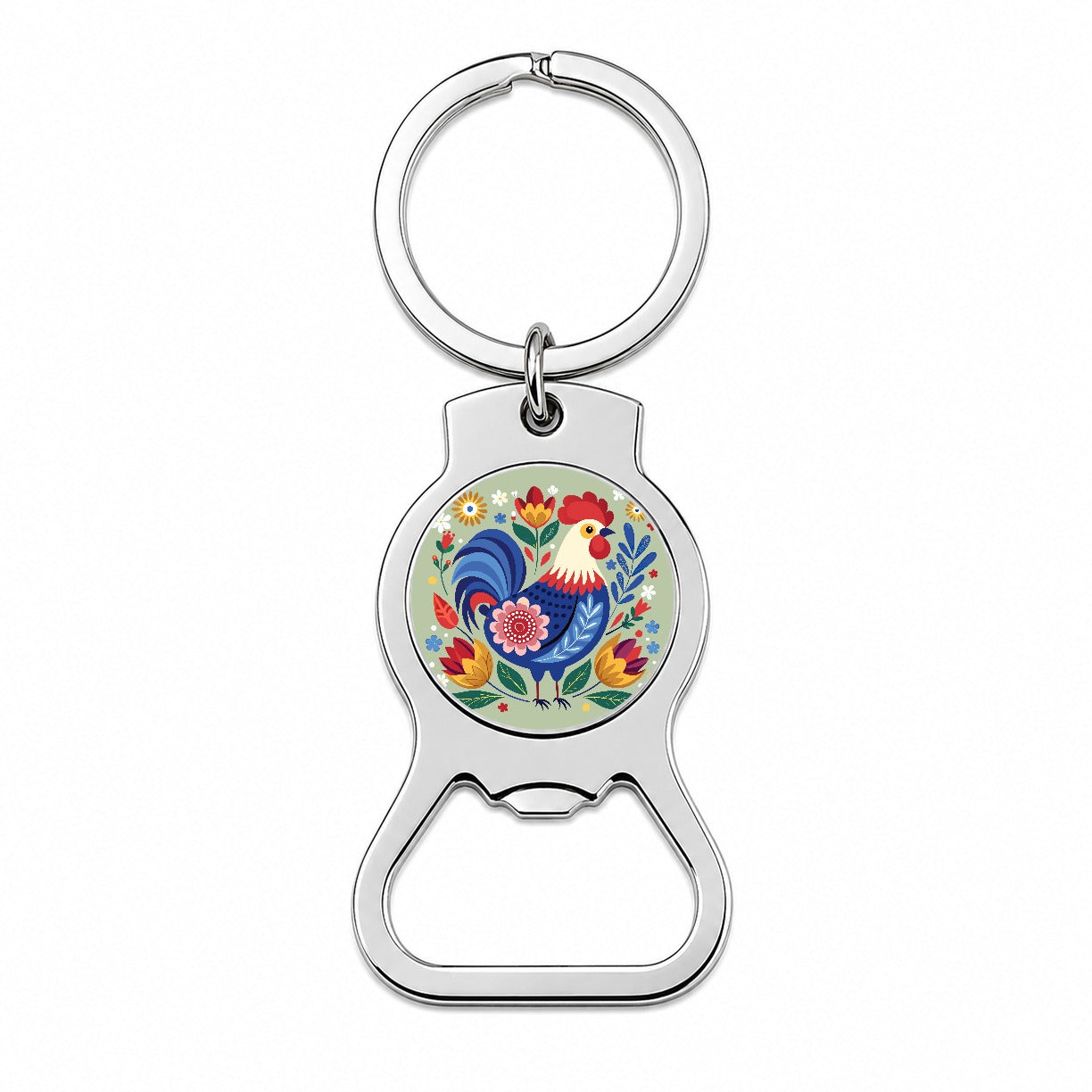 Chicken Rooster Floral Flowers Bottle Opener Keychain