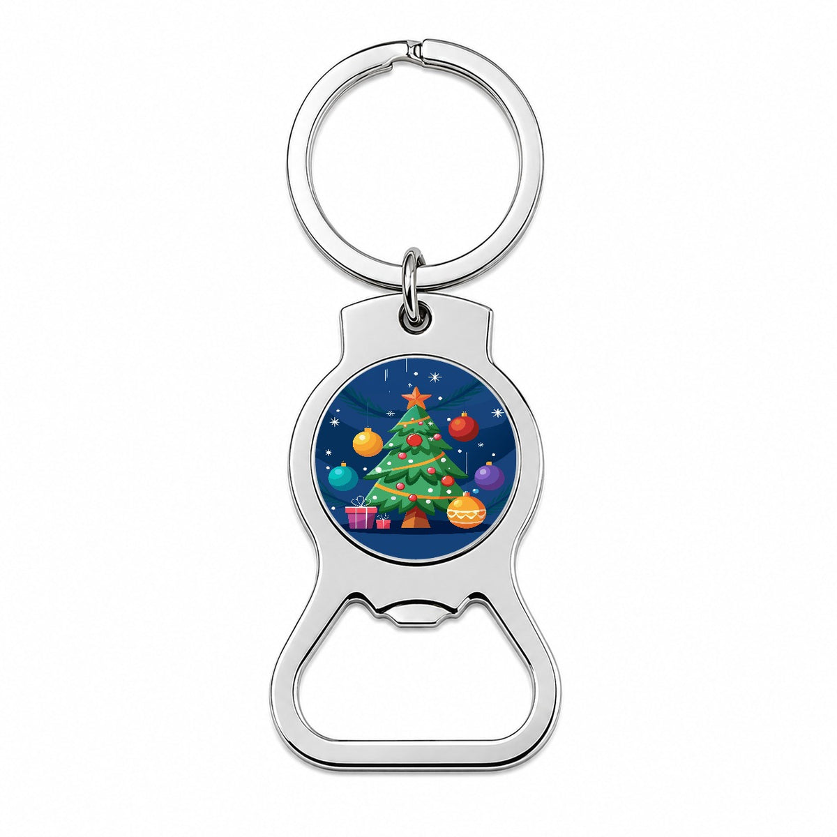 Christmas Tree and Ornaments Modern Bottle Opener Keychain