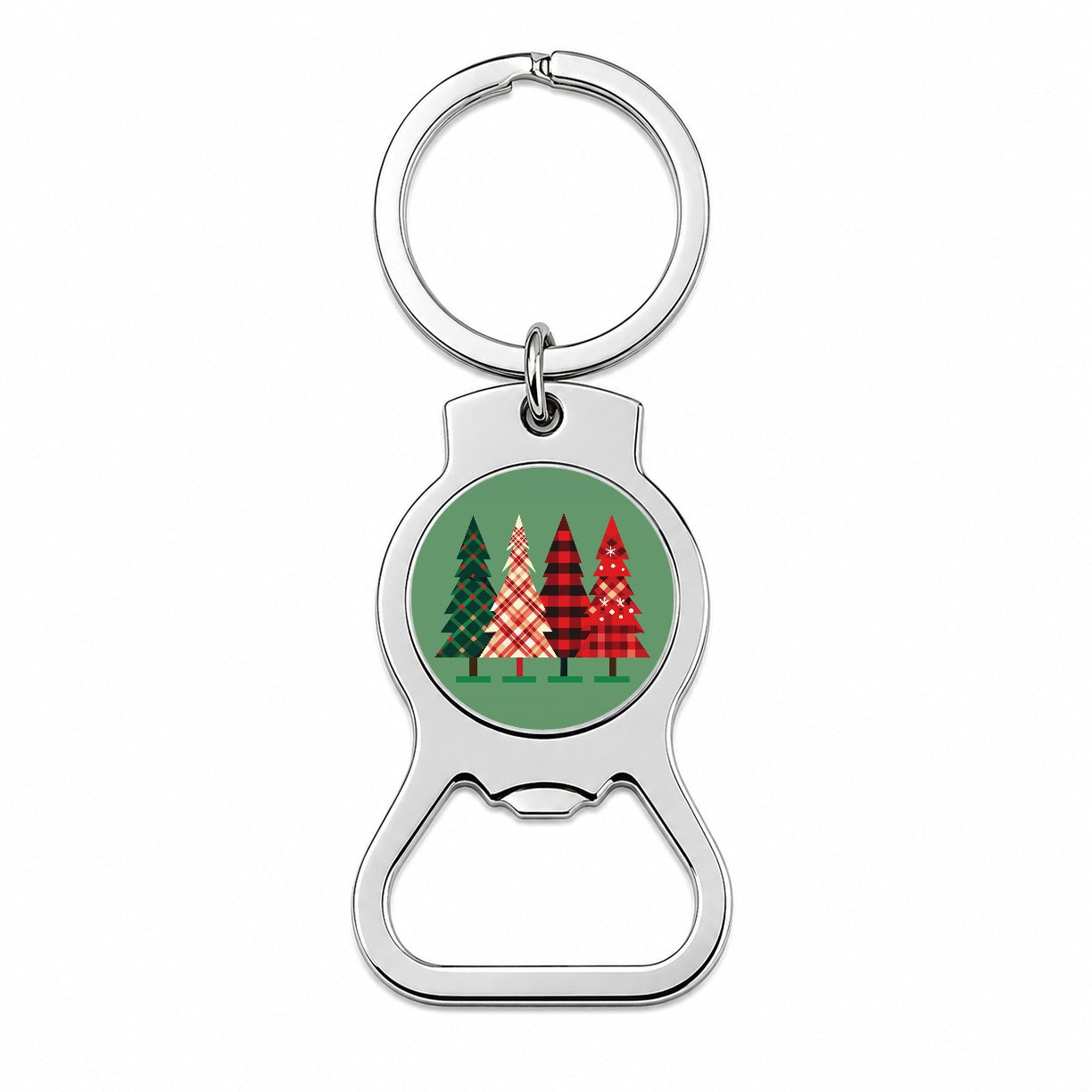 Christmas Trees Plaid Modern Cute Bottle Opener Keychain