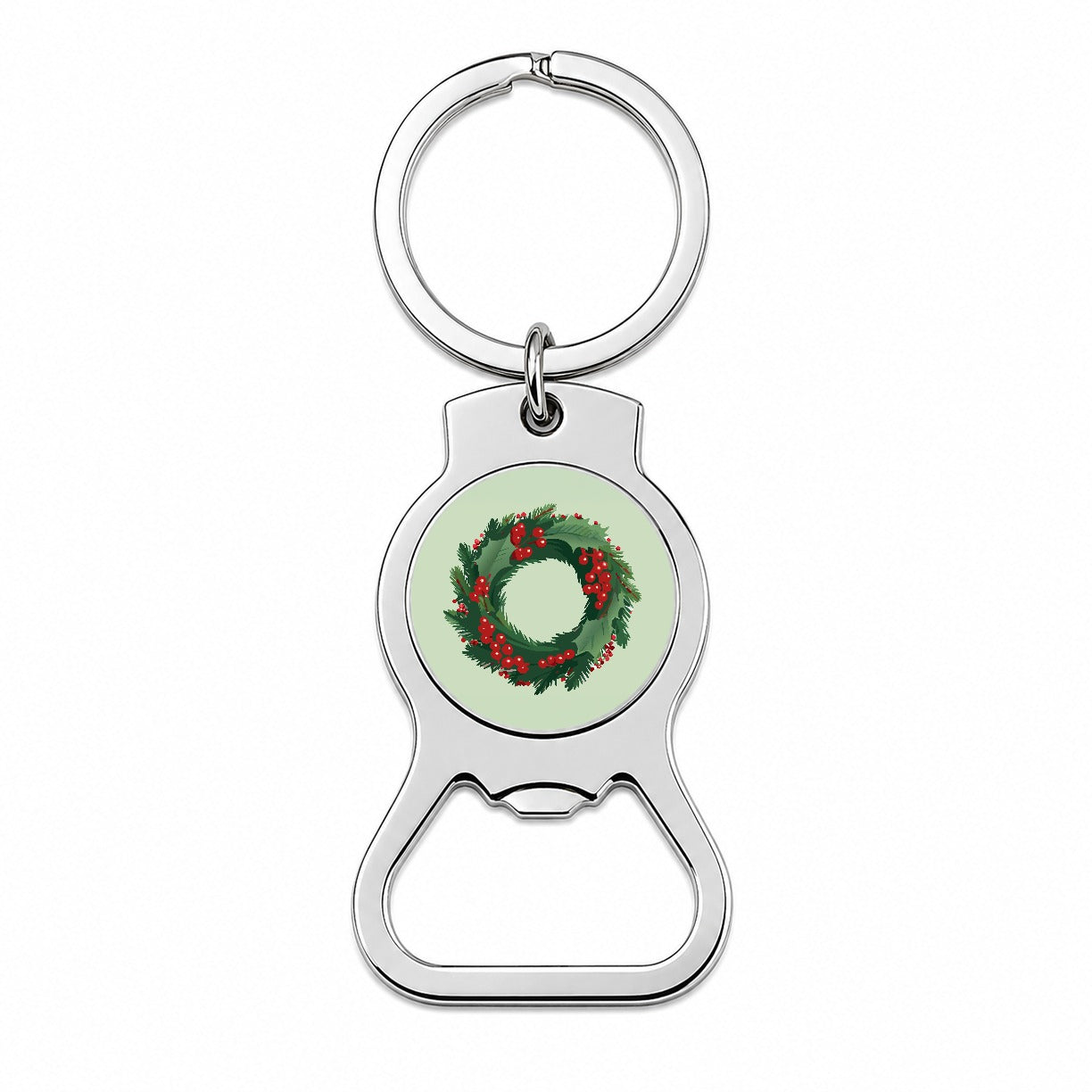 Christmas Wreath Holly Bottle Opener Keychain