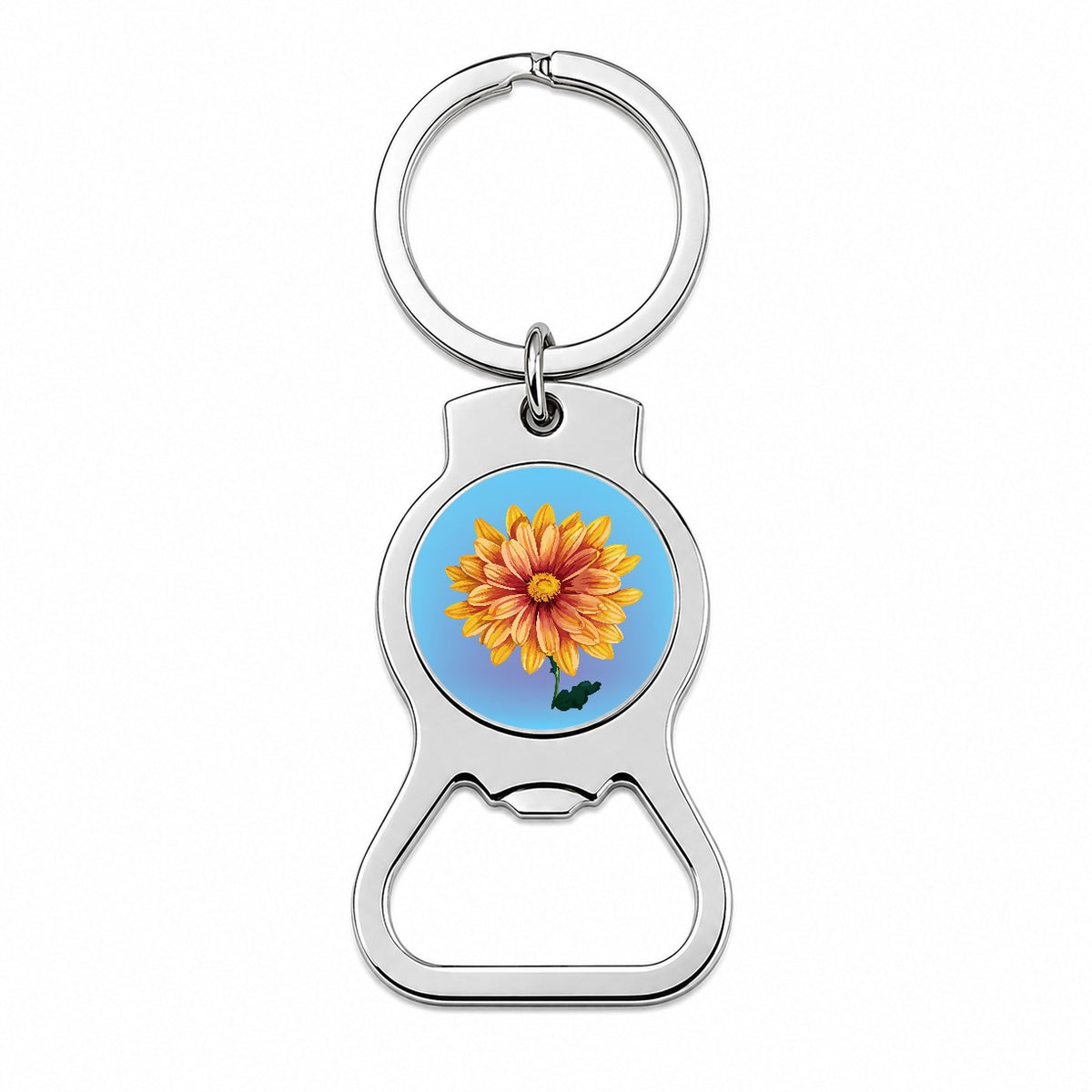 Chrysanthemum Mum Flower Yellow Watercolor Bottle Opener Keychain